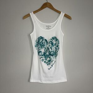 Del sol color change White Racerback Tank Womens Small Blue Shell-Heart Bahamas